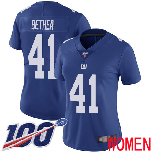 Women New York Giants #41 Antoine Bethea Royal Blue Team Color Vapor Untouchable Limited Player 100th Season Football NFL Jersey->women nfl jersey->Women Jersey